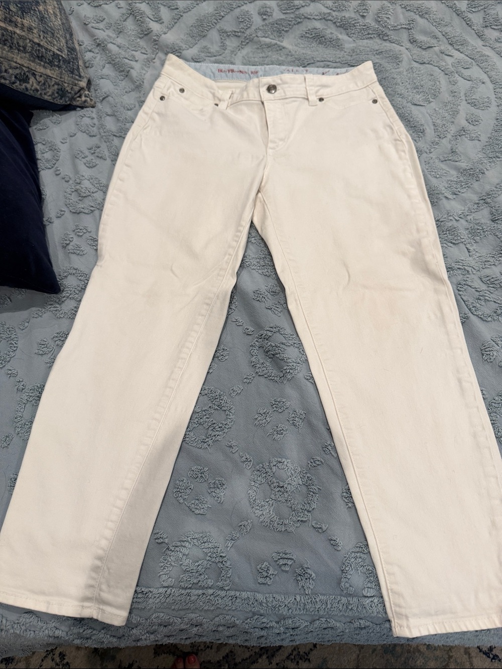 Talbots Cream Boyfriend Top Jeans with Red Logo Trim